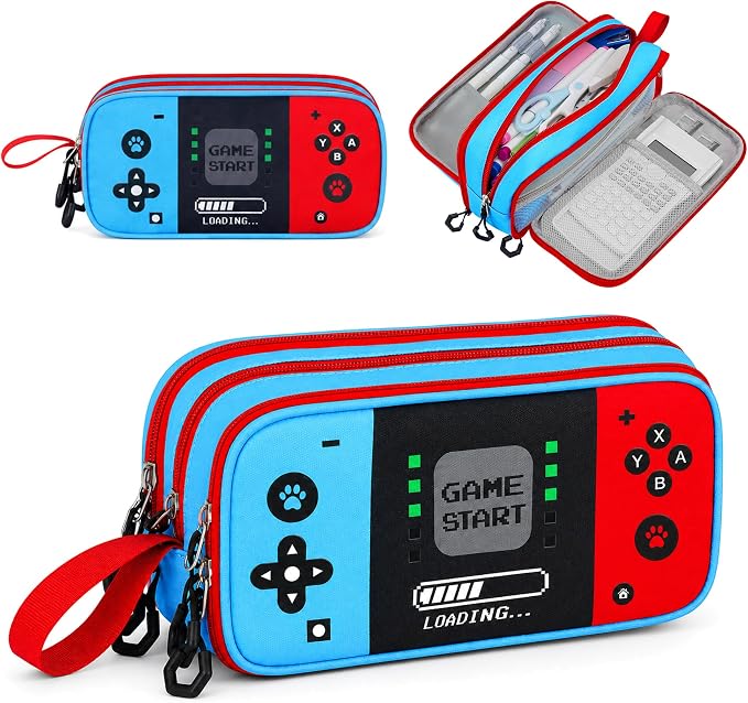 Pencil Case for Boys, Large Capacity Pencil Pouch with Zipper Compartments, Gamer Pen Bag Organizer for School Kids Teens