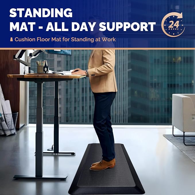FEATOL Anti Fatigue Mat for Standing, 9/10 Extra Thick Ergonomic Standing Desk Mat, Comfort Memory Foam Standing Mat at Home,Office All Day (20" x 48", Black, 1PC)