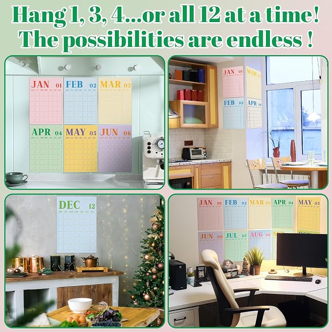 Gueevin 2026 Reusable Classroom Calendar Large Undated Dry Erase Wall Calendar 16 x 12 Inches Big Monthly Blank Planner Yearly Planning for School Organizing Office Home (Vibrant Candy Color)