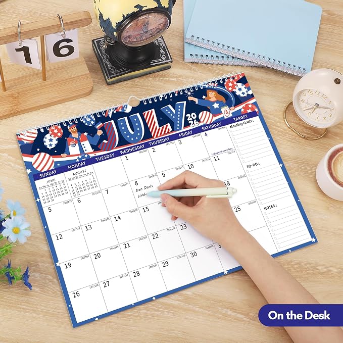 2026-2027 Wall Calendar, 14.5" x 11.8" 18 Month Festival | July 2026-December 2027 120Gsm FSC-Certified Paper Monthly Calendar, Twin-Wire Binding, Ruled Blocks, Holiday Reference