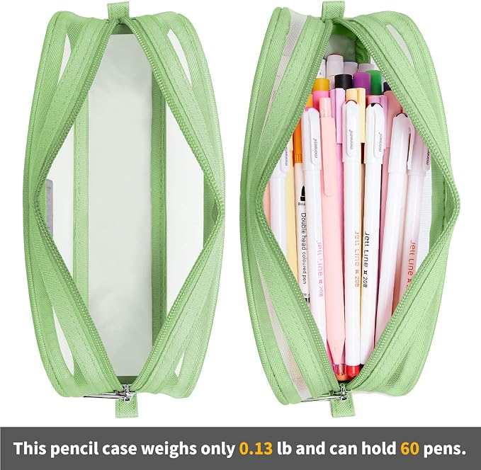 KALIDI Grid Mesh Pencil Case Large Capacity Pencil Case Big Pencil Pouch With Zipper Simple Stationery Bag Aesthetic Pen Bag for School Teen Girl Boy Multi-Purpose bag for office Men Women