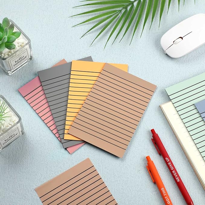 Yinder 6 Pack Colored Transparent Sticky Notes Translucent Clear Lined Self Sticky Notes, Back to School Gift Bible Tab for Planners, School Supplies Office, 30 Sheets/Pack, 4 x 6'' (Retro Color)