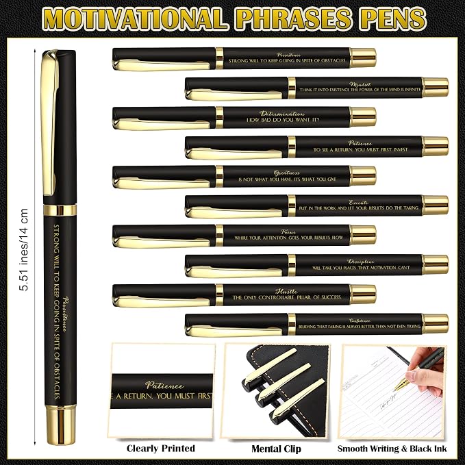 Tenceur 20 Sets Inspirational Gifts Bulk Leather Notebooks Pens with Growth Motivational Quotes for Employee Students Prizes Back to School Encouragement Appreciation Gifts (Black)