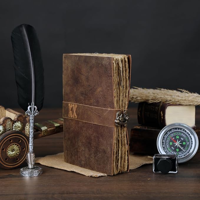 Vintage Leather Journal Handmade Buffalo Deckle Edge Paper – Leather Bound Journal for Women Men Vintage C-Lock Closure Ideal for Writing & Travel for Artists