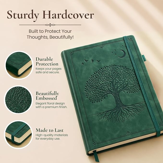 Lined Journal Notebook Hardcover Leather Bound 200 Pages A4 Green Diary | College Ruled 8.5x11" Journaling Notebooks for Men & Women, Writing for Personal, Large Travel Daily Note Book Tree of Life