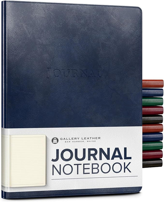 Gallery Leather Journal - Crafted in Maine, USA - Elegant Leather Writing Notebook with 192 Lined Pages - A Timeless Space for Your Thoughts - Acadia Navy, 9.75x7.5, Large Lined