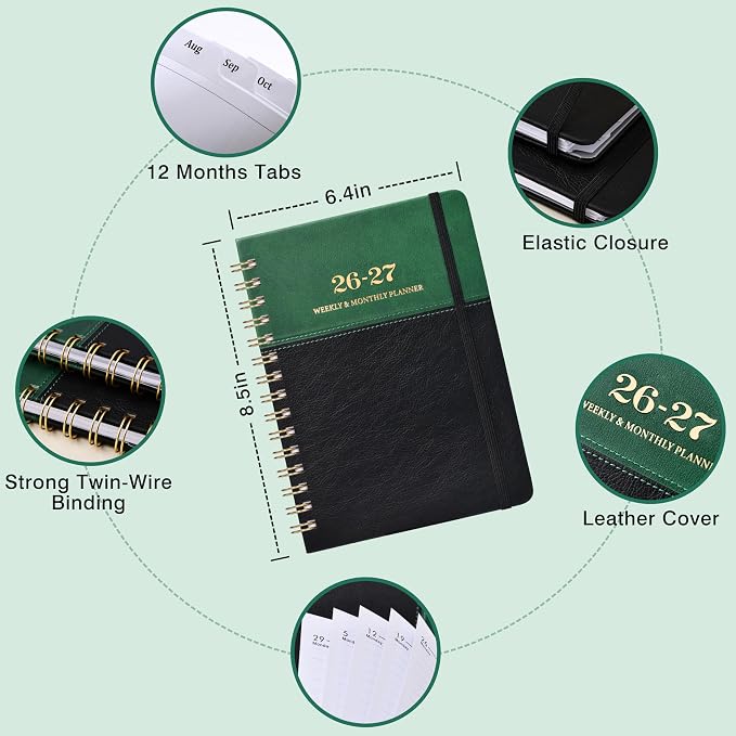 Planner 2026-2027 - Weekly Monthly Planner 2026-2027, 6.1" x 8.3" | July 2026 to June 2027, Calendar Planners with Elastic Closure, Inner Pocket