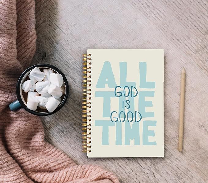 Ecezatik Blue Christian Notebook Journal, God Is Good All the Time Bible Notebook for Note Taking, Christian Gifts for Women, Religious Scripture Spiral Journal 5.5x8.3 Inch
