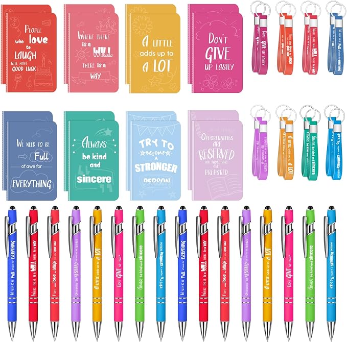 DoubleCare 48 Pcs Thank You Gifts Inspirational Notebooks with Pen & Keychain, 3 x 5 Inch Motivational Mini Notepads Bulk,Cute Colorful Journal Notebooks for Employee Teacher Staff Coworker