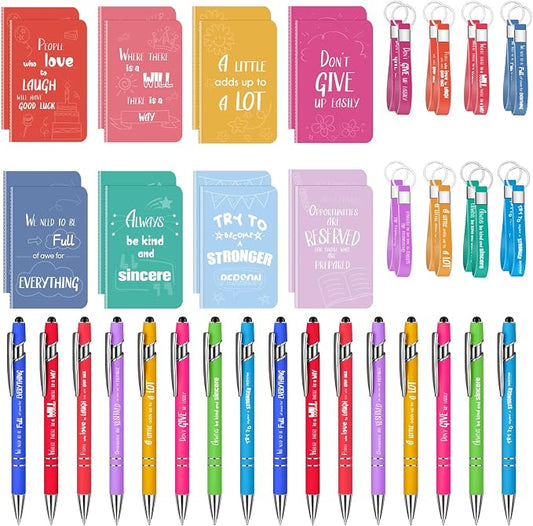 DoubleCare 48 Pcs Thank You Gifts Inspirational Notebooks with Pen & Keychain, 3 x 5 Inch Motivational Mini Notepads Bulk,Cute Colorful Journal Notebooks for Employee Teacher Staff Coworker
