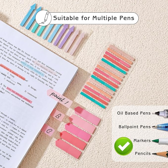 1450 Sheets Transparent Sticky Notes, 3 x 3 inch Aesthetic Clear Lined Sticky Notes with Pen, Gradient Color Waterproof Self-Adhesive Annotation Tabs for Bible Journaling (Pink)