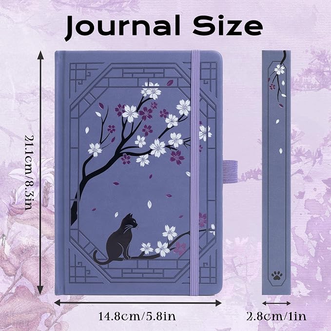 TIEFOSSI A5 Lined Journal, Cute Cat Journal for Women Girls, College Ruled Notebook with Pretty Sakura Pattern, Aesthetic Diary for Writing Journaling Drawing, Golden Edges