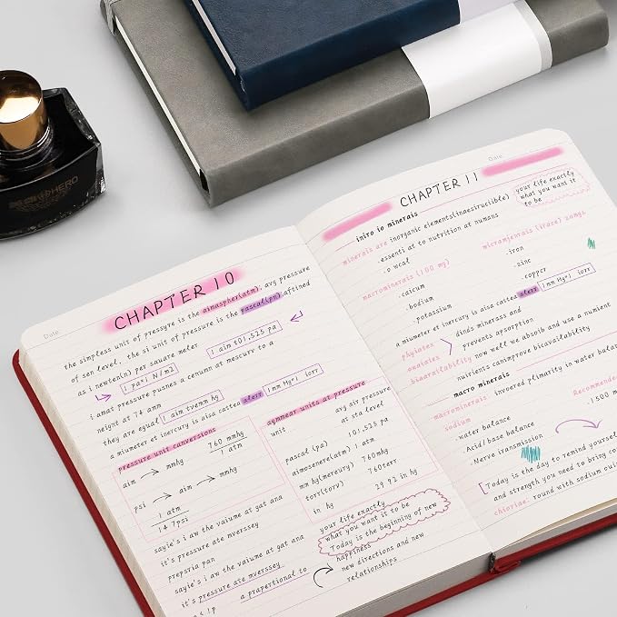 AHGXG Lined Journal Notebook, 320 Numbered Pages, A5 (5.75'' X 8.38'') | Thick Lined Notebook for Note Taking, 100GSM Paper, Leather Hardcover, for Women Men (Red)