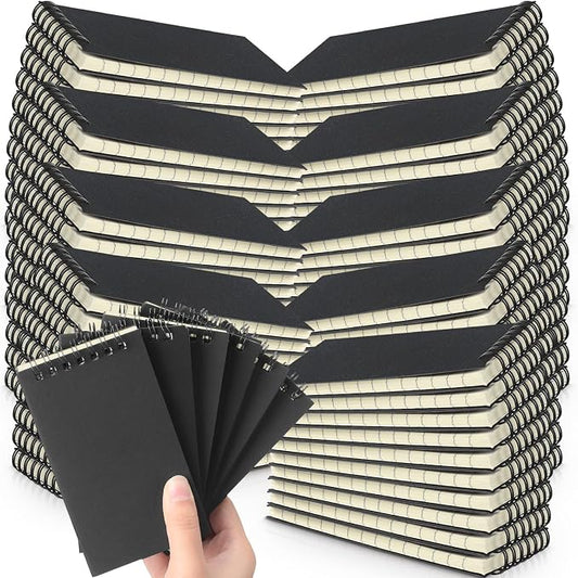 Tenceur 300 Pcs Pocket Notebook Small 3x5 Inch Black Top Spiral Notepads Bound Notebook with Lined 120 Pages Mini Memo Pads for Office College Nurse Essentials Back to School Gift