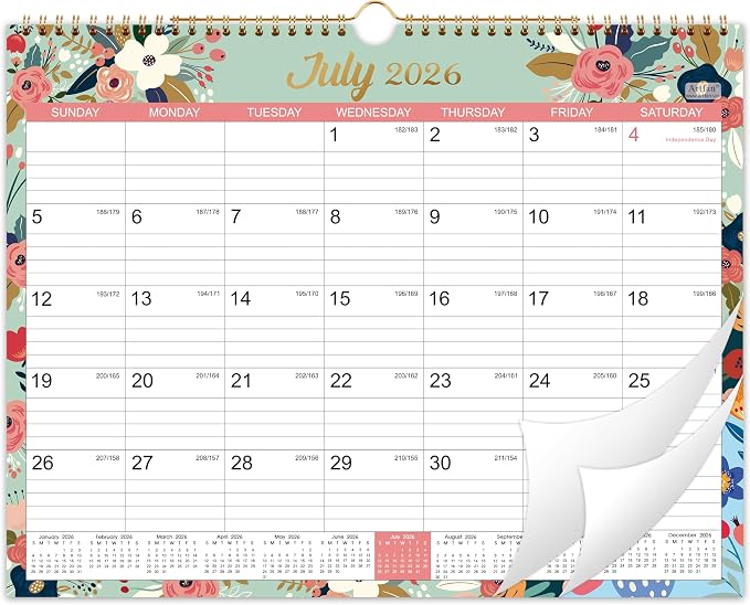 Calendar 2026-2027 - Wall Calendar 2026-2027, Jul.2026 - Dec.2027, 26-27 Wall Calendar 18 Month, 15" x 11.5", Twin-Wire Binding, Julian Dates, Large Block, Notes, To-do List, Thick Paper, Perfect for Organizing - Floral