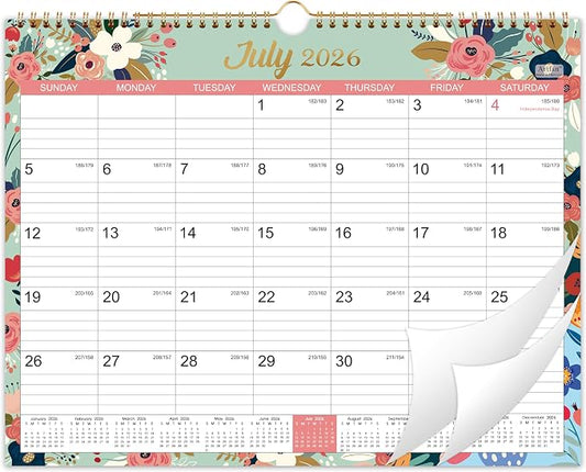 Calendar 2026-2027 - Wall Calendar 2026-2027, Jul.2026 - Dec.2027, 26-27 Wall Calendar 18 Month, 15" x 11.5", Twin-Wire Binding, Julian Dates, Large Block, Notes, To-do List, Thick Paper, Perfect for Organizing - Floral