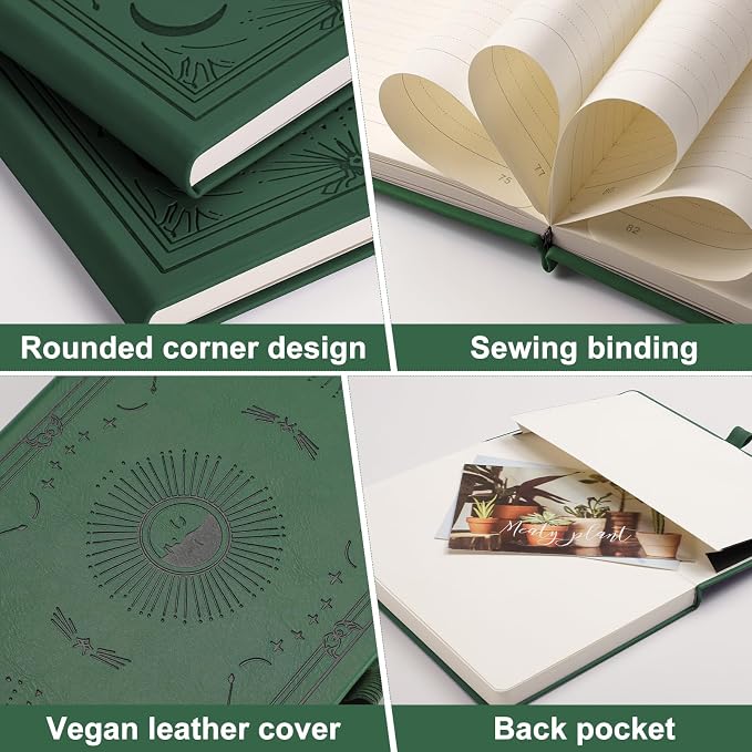 Dotted Journal Notebook for Women Men, 192 Pages, A5 (5.7'' x 8.3'') | Hardcover Leather Notebook with 100GSM Thick Paper for Traveling, Journaling, Planning, Tracking (Dark Green)