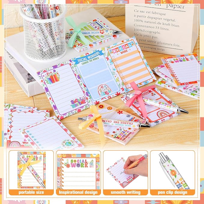 Eaasty 48 Pcs Social Worker Graduation Gifts for MSW BSW DSW PhD Inspirational Notepads and Ballpoint Pens with Ribbon Social Work Thank You Gifts Bulk for Staff Coworker Doctor Teachers Student