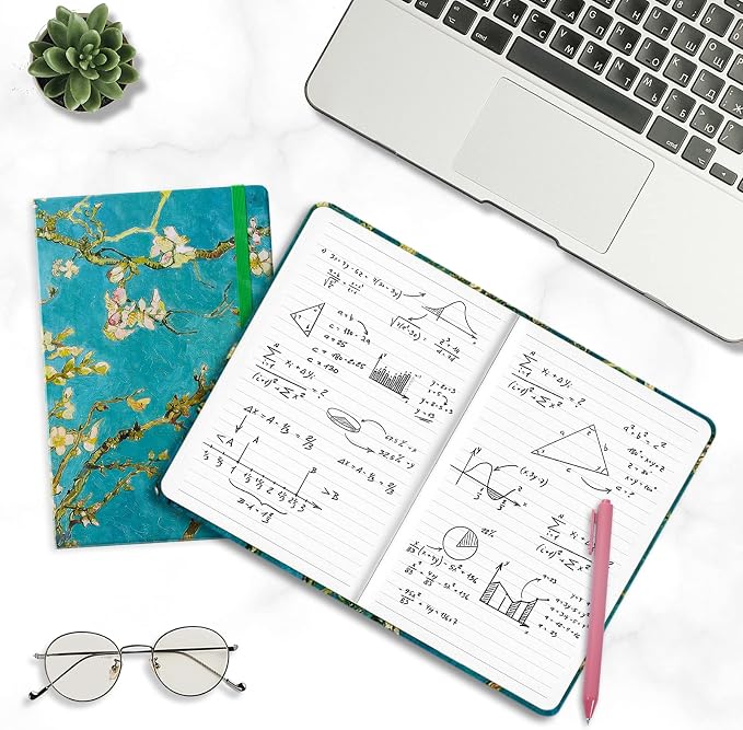 Lined Journal Notebook, Hardcover, Medium 5.7 x 8.4 inch, 160 Pages Thick Paper, Cute Women Aesthetic Floral A5 College Ruled Notebook for Journaling Writing Work Office School, Green Flower