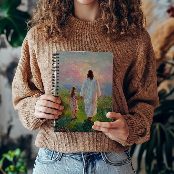 bitCNY Jesus and Child Notebook 8.3x5.5 Inch – Walking with Jesus Spiral Journal, Christian Gift for Girls, Lined Notebook for Faith Reflections