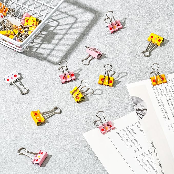 BAYTORY 32Pcs Cute Binder Clips, 3/4 Inch (19 mm) Small Binder Clips | Colored Paper Clip, Paper Clamps for School Teachers Office Supplies (Light Yellow, Dark Yellow, Pink, White)