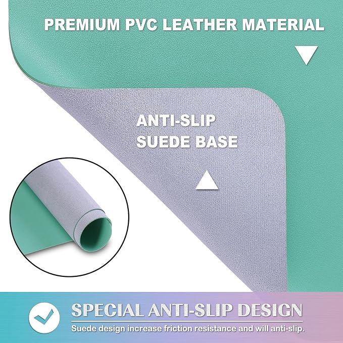 K KNODEL Small Desk Protector Mat, Leather Desk Pad (23.6"x13.8", Green) | Non-Slip Desk Mat, Desk Pads and Blotters, Desktop Mat, Desk Protector and Cover, Office Computer, Laptop and Keyboard Mat