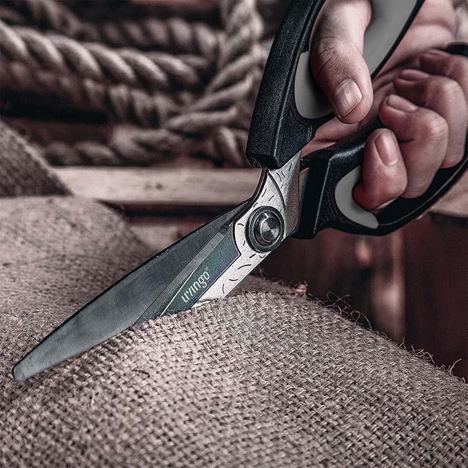 LIVINGO 10" Heavy Duty Multipurpose Shears for Shop & Garden (Black/Grey) | Forged Stainless Steel With Titanium Coating Cuts Fabric, Cardboard, Pruning Branches, Household Materials, Rust-resistant