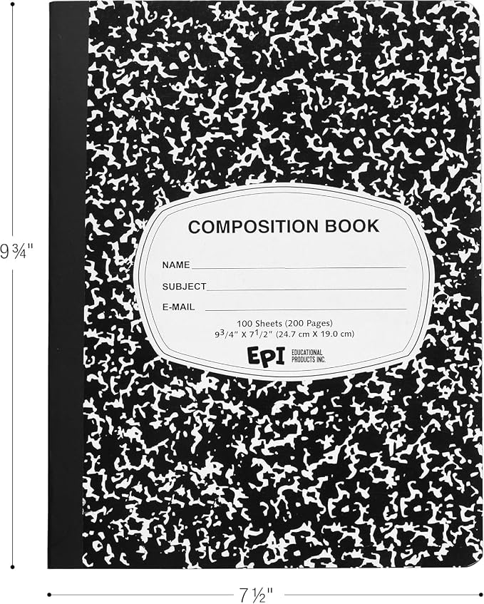 5040 Pack (Pallet) EPI Wide Ruled Composition Notebook Bulk, 200 pages (100 Sheets), 9-3/4 x 7-1/2, Black Marble, Bulk School Supplies, Heavy Duty, Durable Office Notebooks, Sturdy Sewn Binding