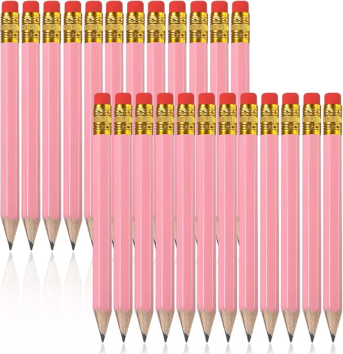 Zonon 24 Pcs Pink Golf Pencils with Erasers Mini Small Pencils Baby Shower Favors Bulk Hexagon Wooden Sharpened Half Graphite 2B for Golf Event, Wedding, Party Game, School, Company, Pew, Pocket