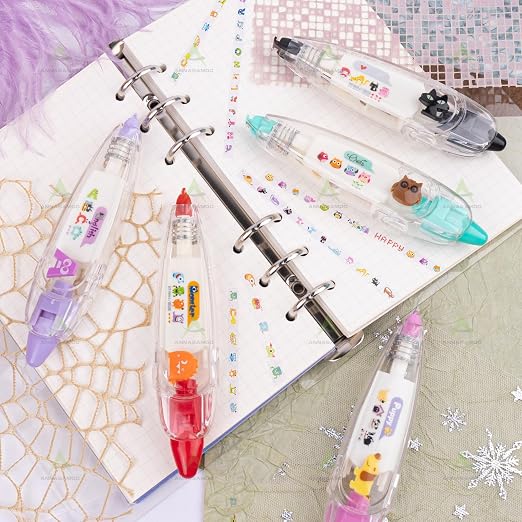 Pack of 5 Decorative Correction Tape Cartoon Pattern Correction Tapes Sticker for Scrapbooking Decor