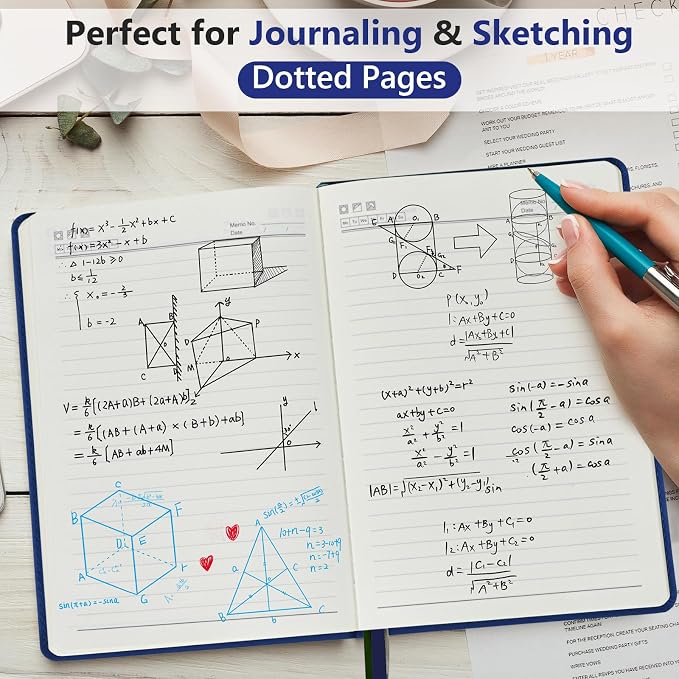 PERCUN A5 Dotted Journal Notebook, Leather Hardcover Notebook 5.9"×8.5" | 160 Dotted Pages Journal for Women & Men, Dot Grid Notebook for Writing, Work, School, Travel Daily Diary, Bullet Journaling
