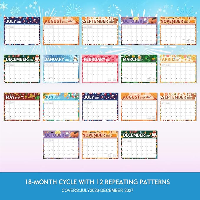 Comix 18 Month Wall Calendar 2026-2027 11x8.5 Inch, Monthly Planner Jul 2026 to Dec 2027, Thick 120GSM Paper with Stable Twin-Wire Binding for Home Office Planning