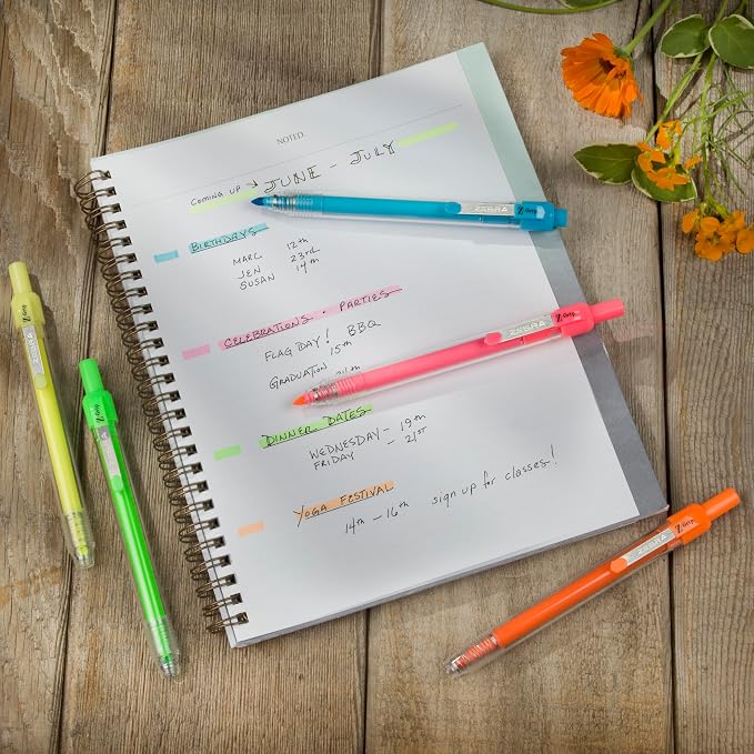 Zebra Pen Z-Grip Retractable Highlighter, Assorted, Chisel Tip, 5-Pack | Metal Clip, Ideal for School, Office and Teacher Supplies, Note-Taking, Studying, and Planners, Transparent Barrel (71205)