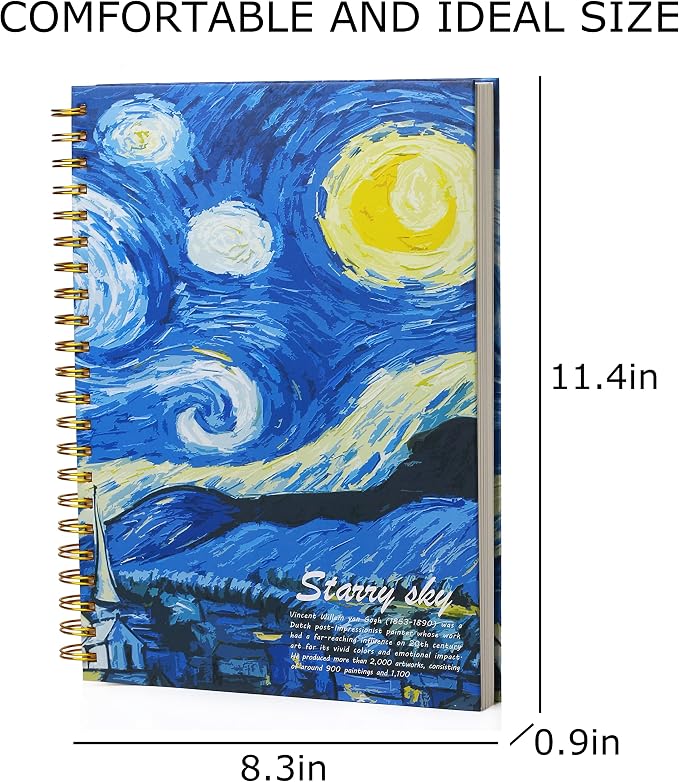 Starry Night Aesthetic Art Mix Media Sketchbook,98lb/160gsm Acid Free Thick Paper Drawing Sketching,1 Pack of A4 Blank Spiral Bound Journal Notebook, Sketch Pad Book for Student and Adult