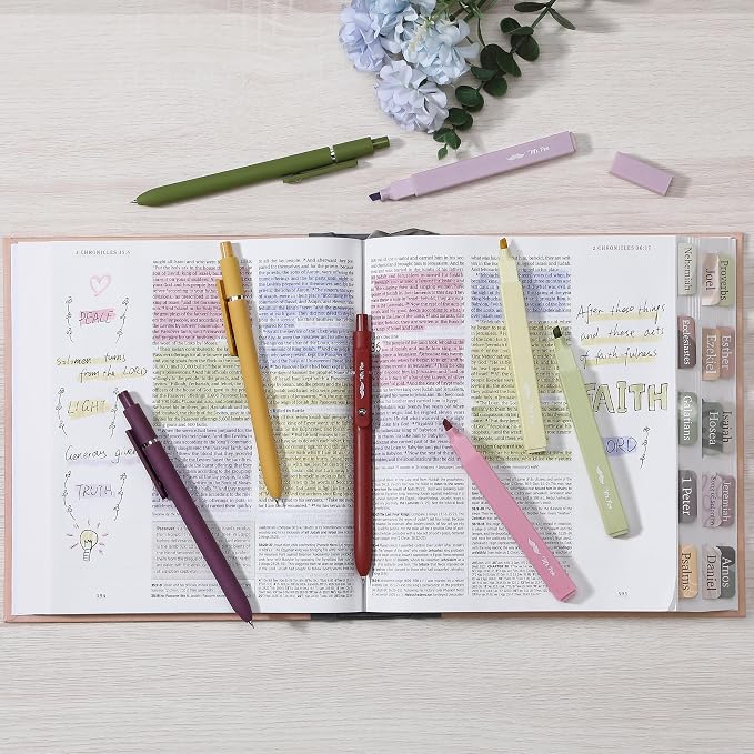 Mr. Pen- Aesthetic Highlighters and Gel Pens, 10 Pack | Vintage Colors Bible Highlighters No Bleed, Black Ink Gel Pens, Fast Dry and No Smear for Bible Journaling, Planner