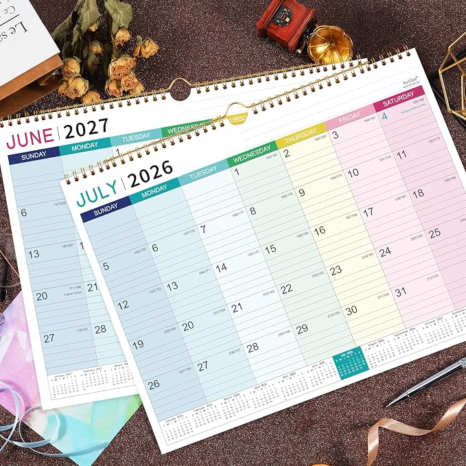 Calendar 2026-2027- Wall Calendar 2026-2027, July 2026 - December 2027, 18 Monthly Calendar with Thick Paper, 15" x 11.5", Hanging Hook - Colorful Lump
