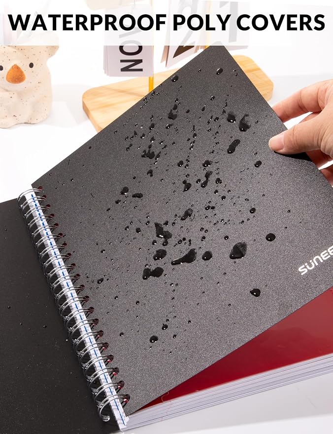 SUNEE Graph Paper Notebook 4x4 Grid Ruled – 300 Pages, 5 Tabbed Pocket Dividers, 8"x10.5", 3 Hole Punched, Durable PP Cover – Spiral Grid Notebook for Engineering, Work, School, Black