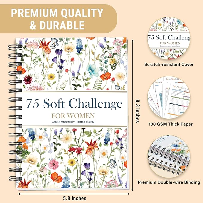 HAMIEW 75 Soft Challenge Journal for Women - A5 Spiral 75-Day Habit Tracker Planner, 108-Page Full-Color Daily Logs, Weekly Reviews, Meal Water Workout Reading Tracker