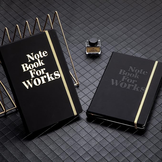 MINICAGIE Lined Journal Notebook for Men and Women, 256 Pages Black Journals for Writing, Hardcover A5 Journaling Notebooks Daily Work Travel Office Journal 5.7'' X 8.5'' Black Gold