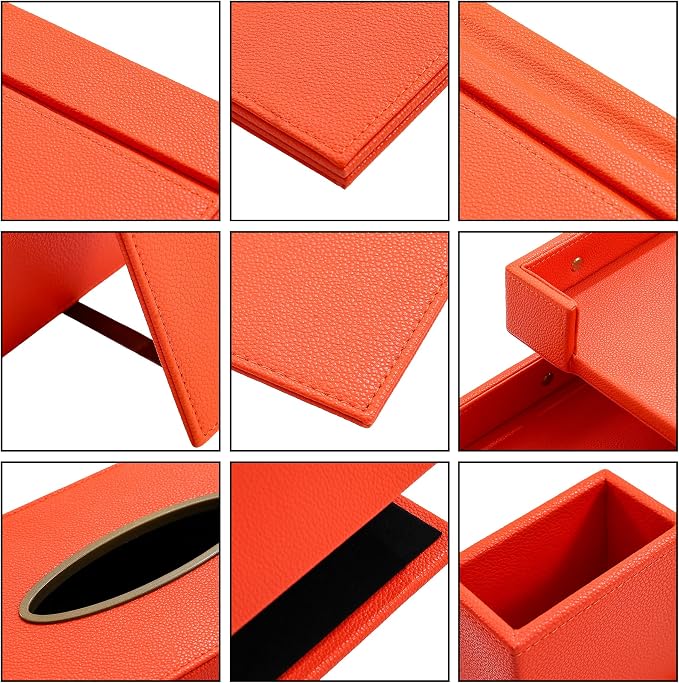 Luxury Executive Leather Desk Organizer Set –13-Piece Office Desk Accessories with Desk Pad, Letter Tray, Phone Stand, Pen Holder & Coasters – Professional Office Desk Decor & Gift (Orange)