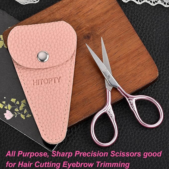 Small Pointed Scissors for Women Men Facial Hair, Beard, Mustache | Mini Grooming Scissor Little Travel Shears, for Eyebrow, Eyelash, Sewing, Embroidery, Craft, Detail Thread Cut with Sheath