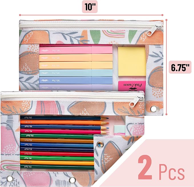 Mr. Pen- Pencil Pouch for 3 Ring Binder, 2 Pack, 10"x6.75", Smooth Zipper | Clear Window, Large Capacity Pencil Case with 3 Reinforced Grommets for School, Office, Supplies Storage | Clear Window, Large Capacity Pencil Case with 3 Reinforced Grommets f...