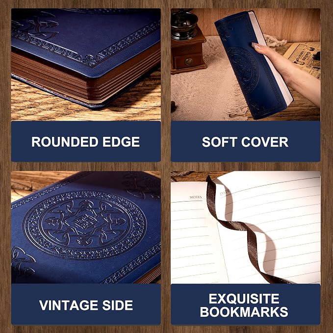 CAGIE Lined Journal for Men Soft Cover Notebook Leather Journals for Writing, 180 Lay Flat Vintage Mens Journal Personal Diary, 5.7'' X 8.3'', Blue