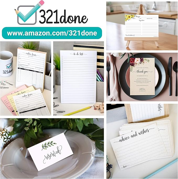 321Done Blank Notepad & Memo Pad, Unlined Writing Pads - 50 Tear-Off Sheets, 5.5x8.5 Notepads, Note Pads, Note Paper, Scratch Pad, Plain White 70 lb Paper, Chipboard Backing, Made in USA