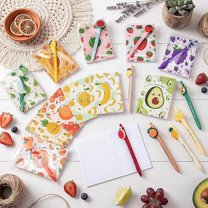Resurhang 12 Set Inspirational Notebooks with Positive Pen Bulk,Fruit
