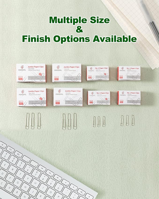 PAPERPAL Paperclips for Office School & Personal Use, Jumbo Nonskid Paper Clip (2"), 1000 Large Paper Clips (10 Boxes of 100 Each), Silver | Value bulk pack of 1,000 large non-skid paper clips for offices, schools and businesses, packed in 10 boxes of ...