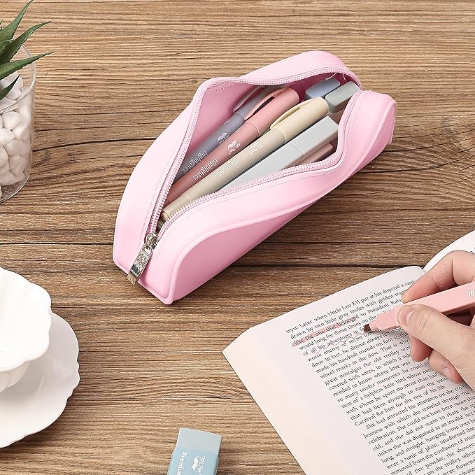 Mr. Pen- Silicone Pencil Case, Light Pink Pencil Pouch, Pencil Case Small | Multifunctional Pouch for Stationery, Cosmetics and Electrical Goods Storage