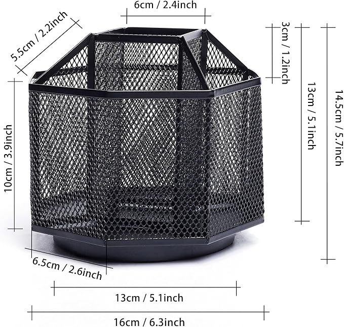 Exerz Desk Organizer 360 Rotating Pen Holder 5 Compartments Caddy Black | Smooth Spinning Base with Open Mesh Sections Easy Access to Pens Brushes Scissors Daily Desk Tools
