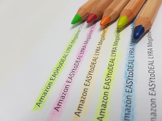 LYRA dry highlighters pencils bible safe and office supplies, unlacquered Neon highlighter colored pencils, 5 brilliant color set