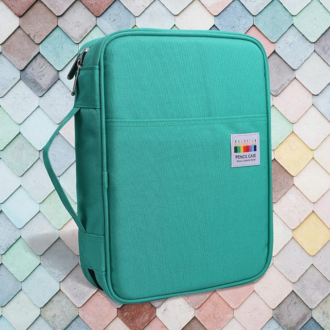 JAKAGO 220 Slots Colored Pencil Case Large Capacity Pen Holder for Artist Painter Zipper Organizer Bag for Marker Highlighter Storage Case for Office Sketch Travel Supplies (Green)